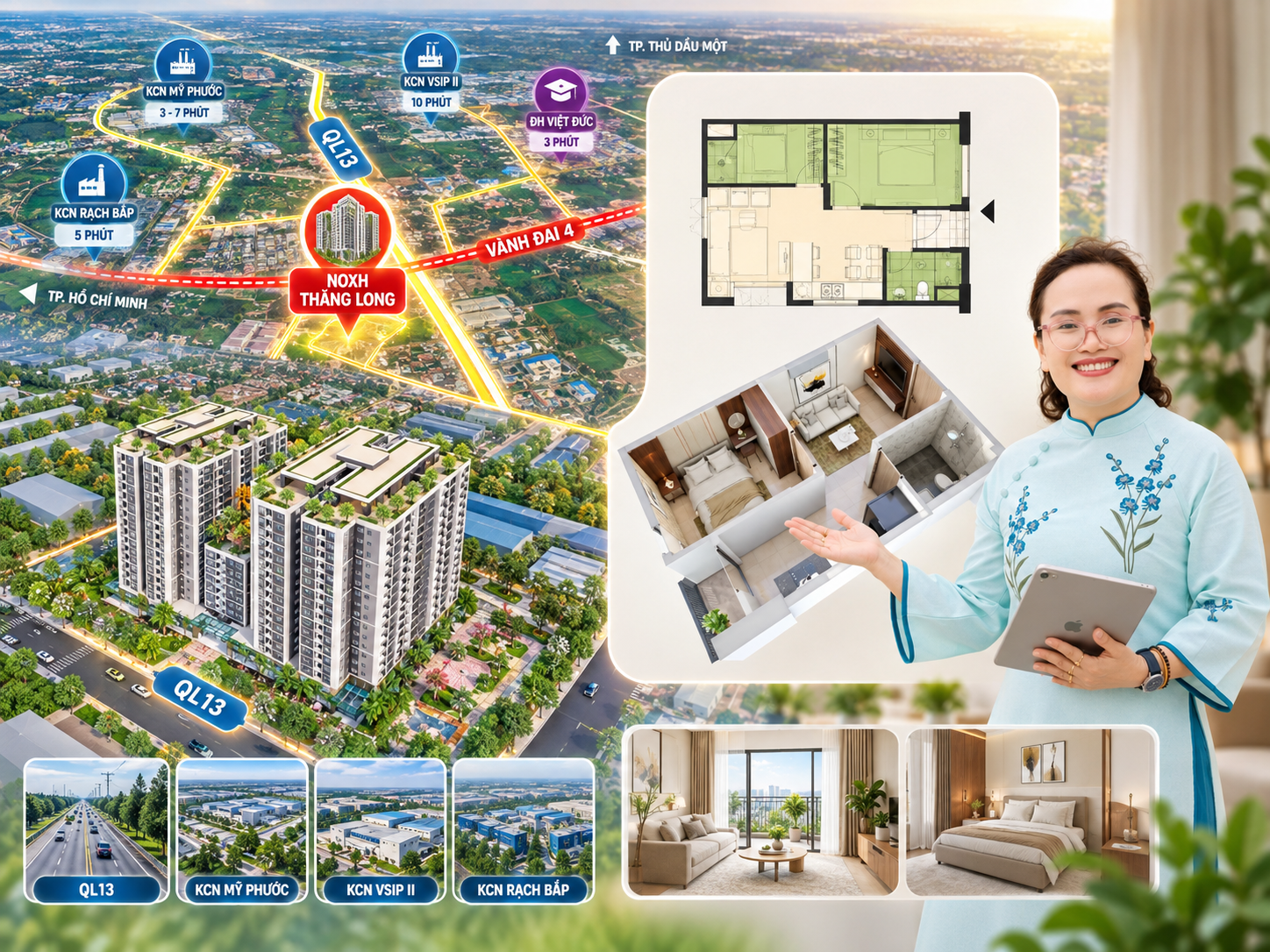Vị trí kết nối Nhà ở xã hội Thăng Long QL13 đường N7