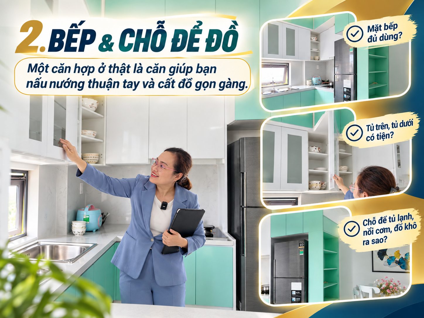 Kiểm tra bếp và chỗ để đồ