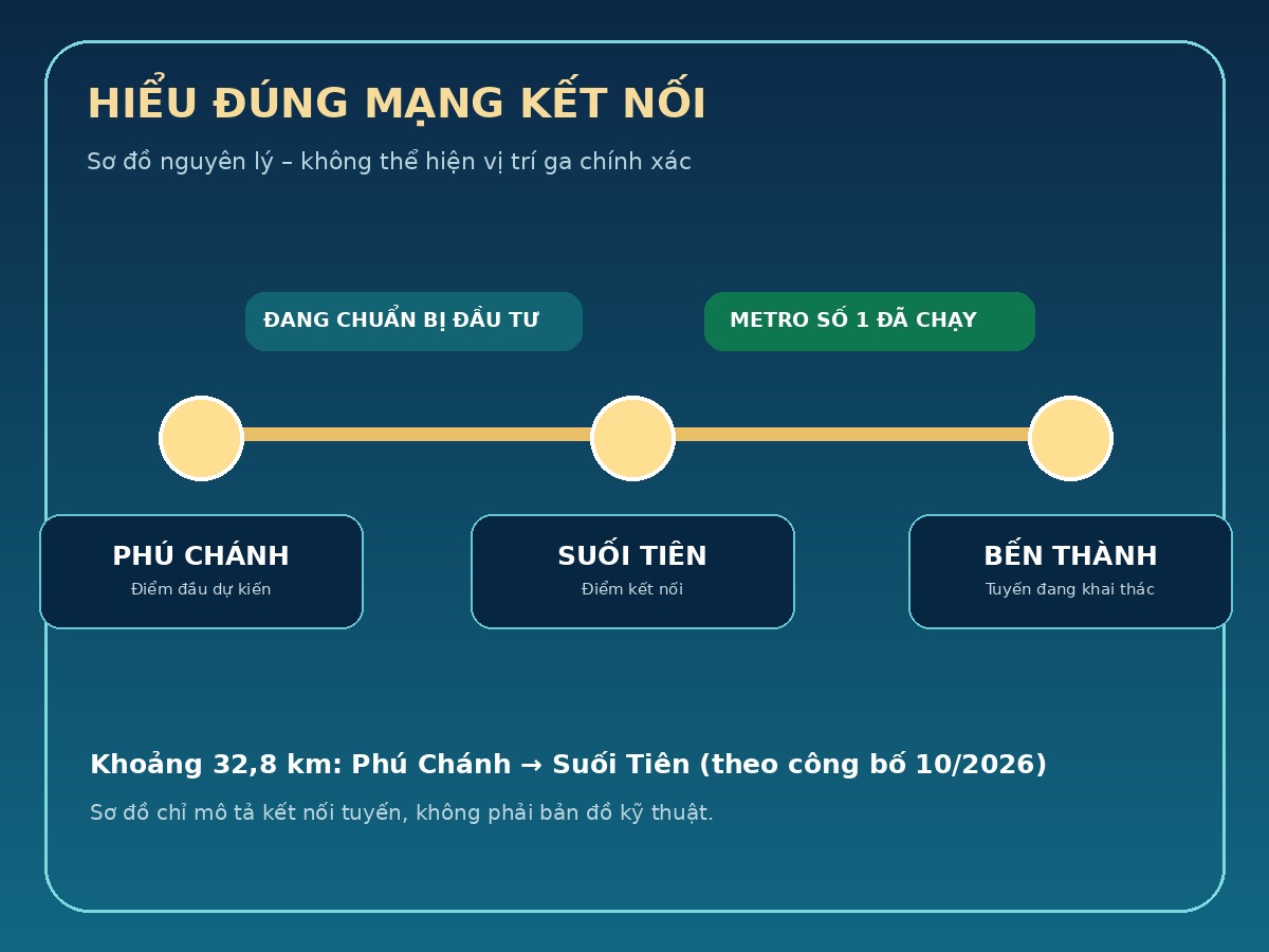 Sơ đồ nguyên lý tuyến Thành phố mới Bình Dương – Suối Tiên kết nối Metro số 1 qua Suối Tiên
