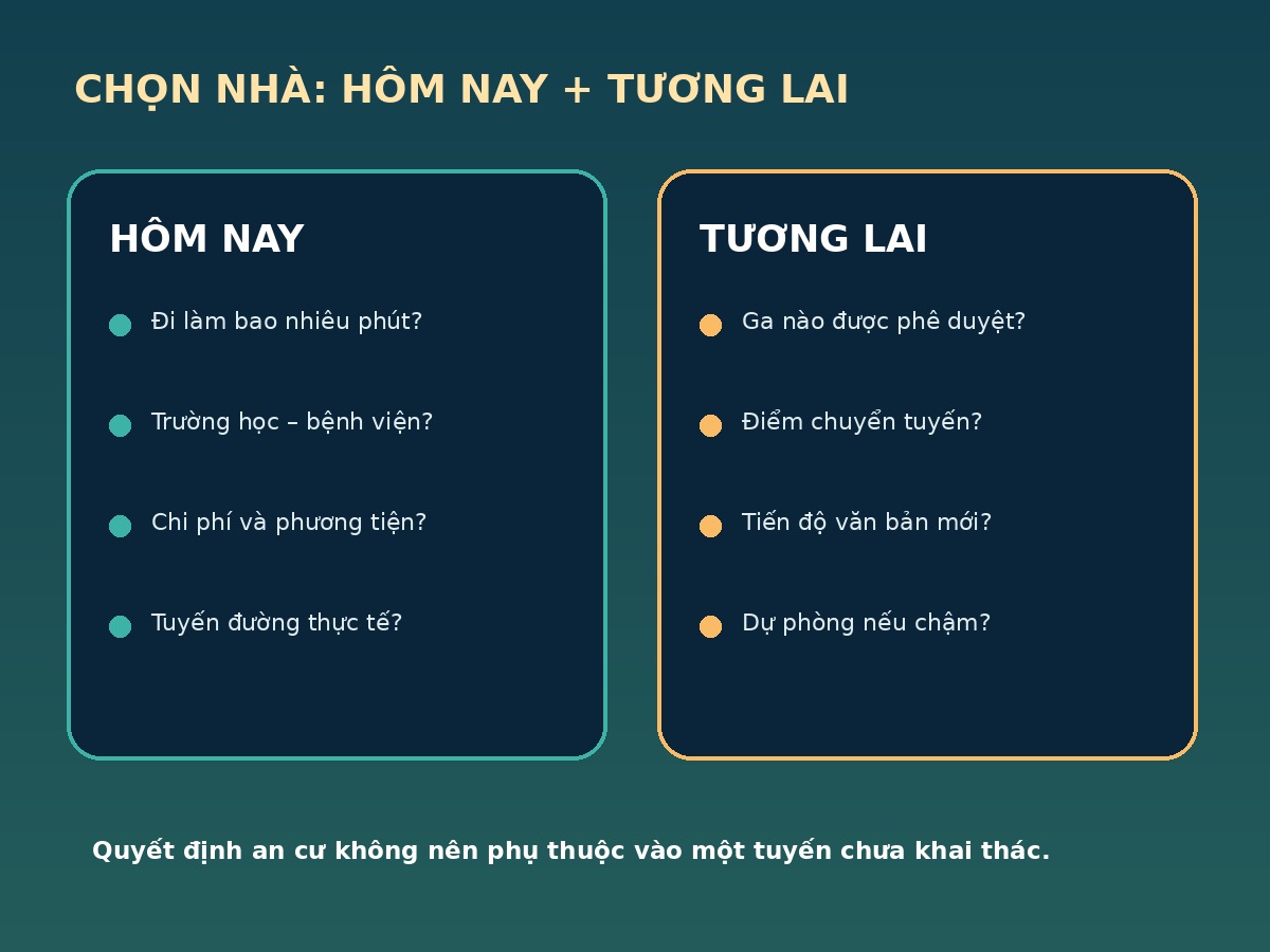 So sánh kết nối đi lại hiện tại và kỳ vọng hạ tầng tương lai khi chọn mua nhà